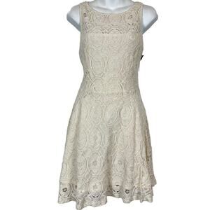 BB Dakota Womens Ivory Cottagecore Lace Sheer Back Skater Mini Dress NWT sz 10
